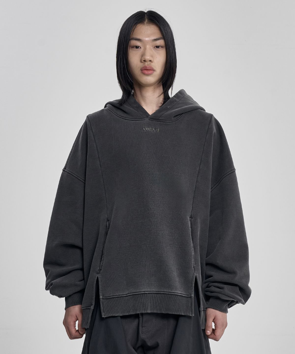 아조바이아조(AJOBYAJO) Twofold Wide Washed Hoodie [CHARCOAL]