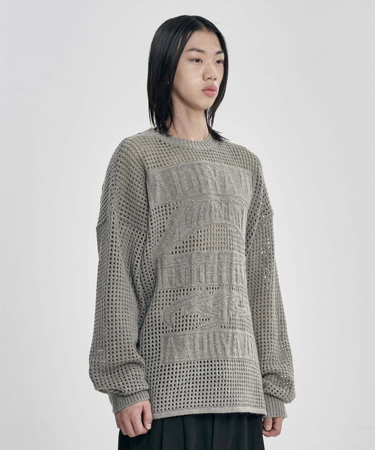 아조바이아조(AJOBYAJO) Total Logo Drop Needle Sweater [ASH KHAKI]