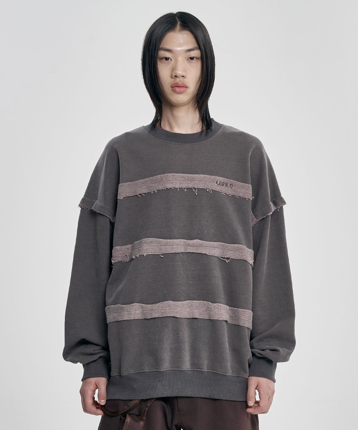 아조바이아조(AJOBYAJO) Inside Out Stripe Sweatshirt [BROWN]