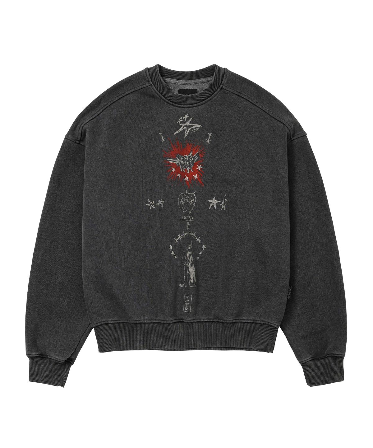 아조바이아조(AJOBYAJO) Blessing Doodle Washed Sweatshirt [CHARCOAL]