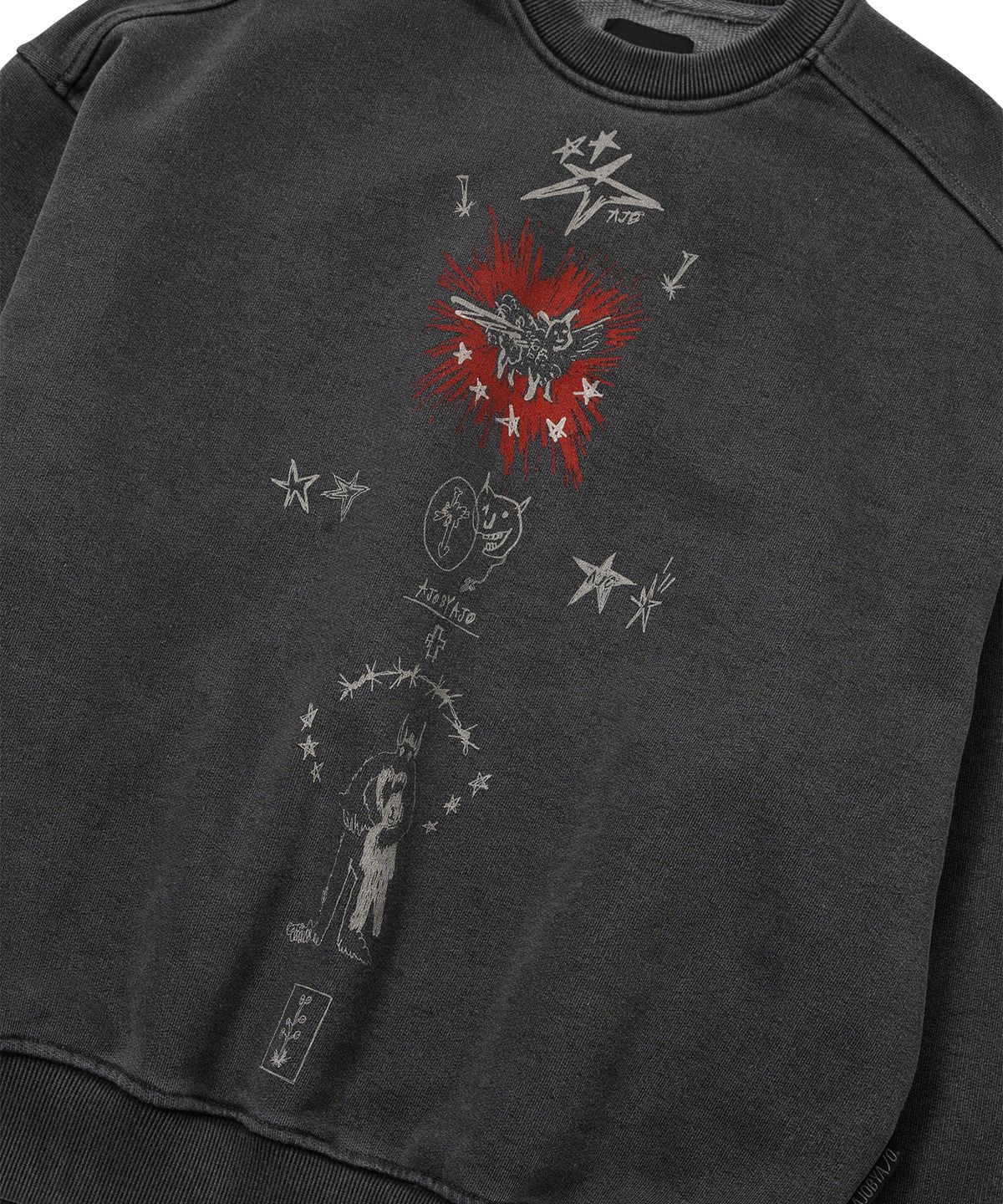 아조바이아조(AJOBYAJO) Blessing Doodle Washed Sweatshirt [CHARCOAL]