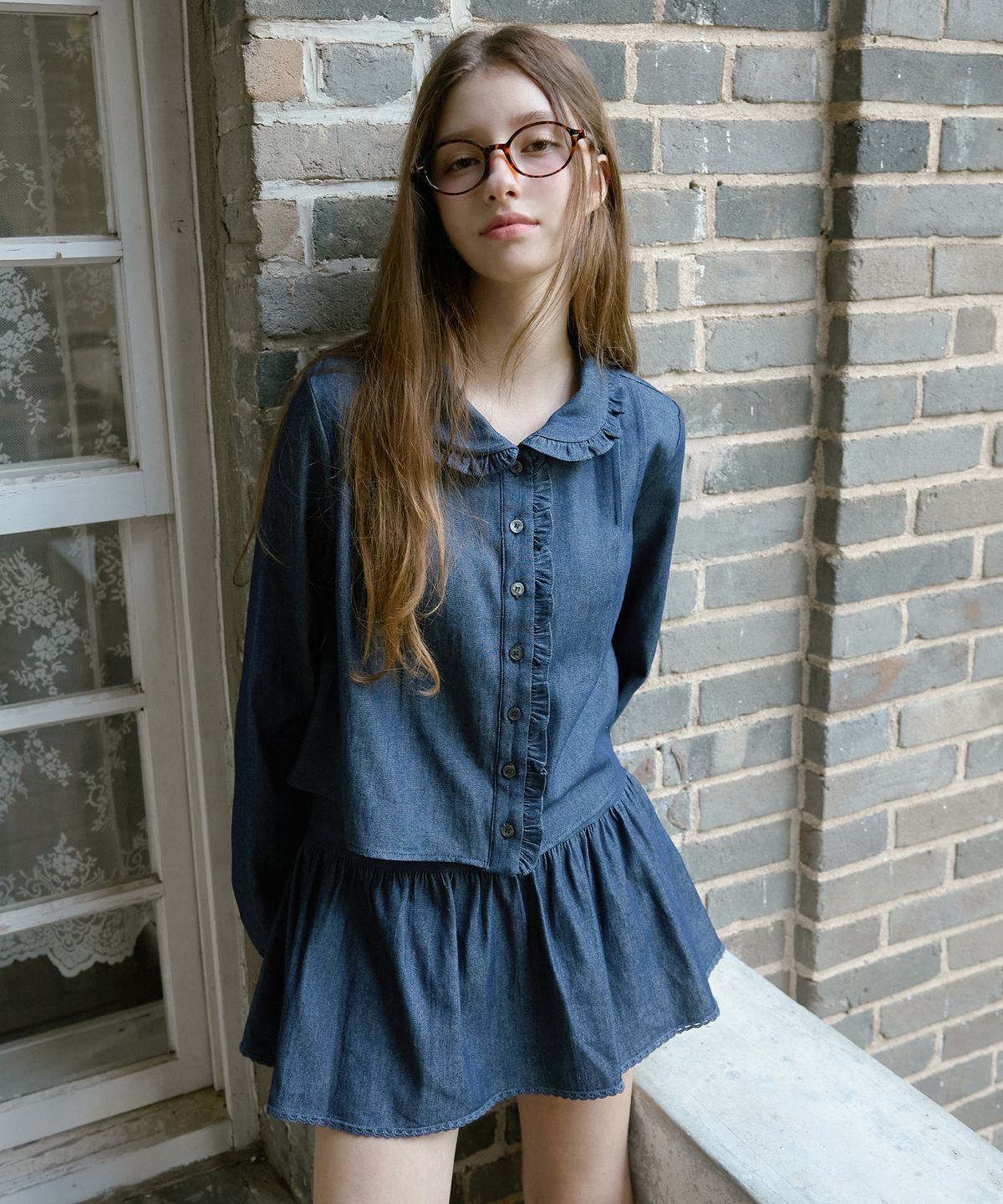 레터프롬문(LETTER FROM MOON) 포이 레이스 데님 스커트 ( 진청 )