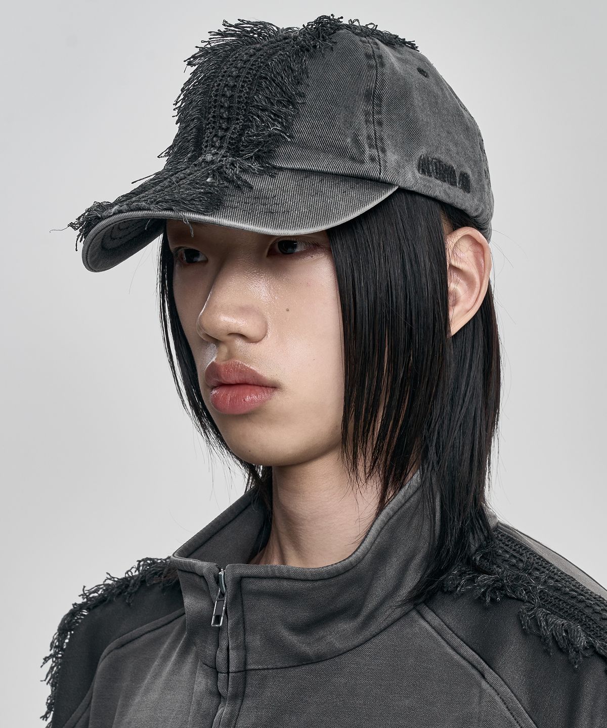 아조바이아조(AJOBYAJO) Lace Trimming Washed Cap [CHARCOAL]