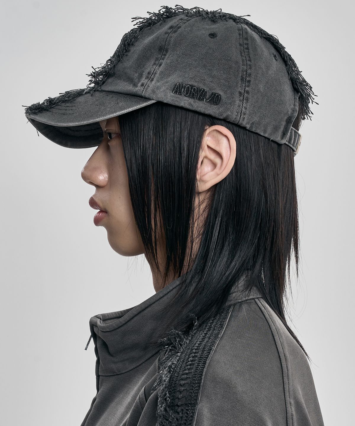 아조바이아조(AJOBYAJO) Lace Trimming Washed Cap [CHARCOAL]
