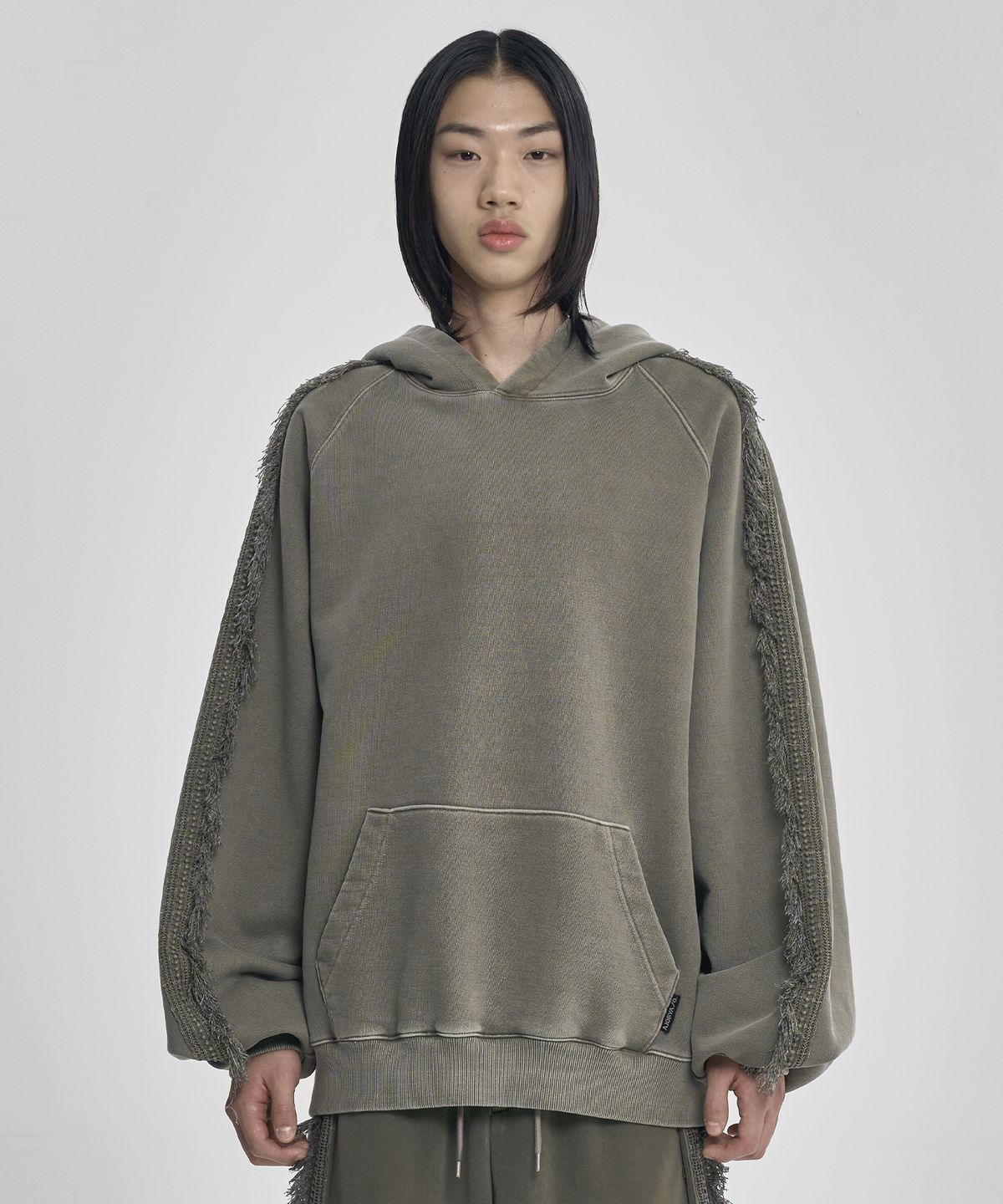 아조바이아조(AJOBYAJO) Raglan Lace Trimming Hoodie [KHAKI]