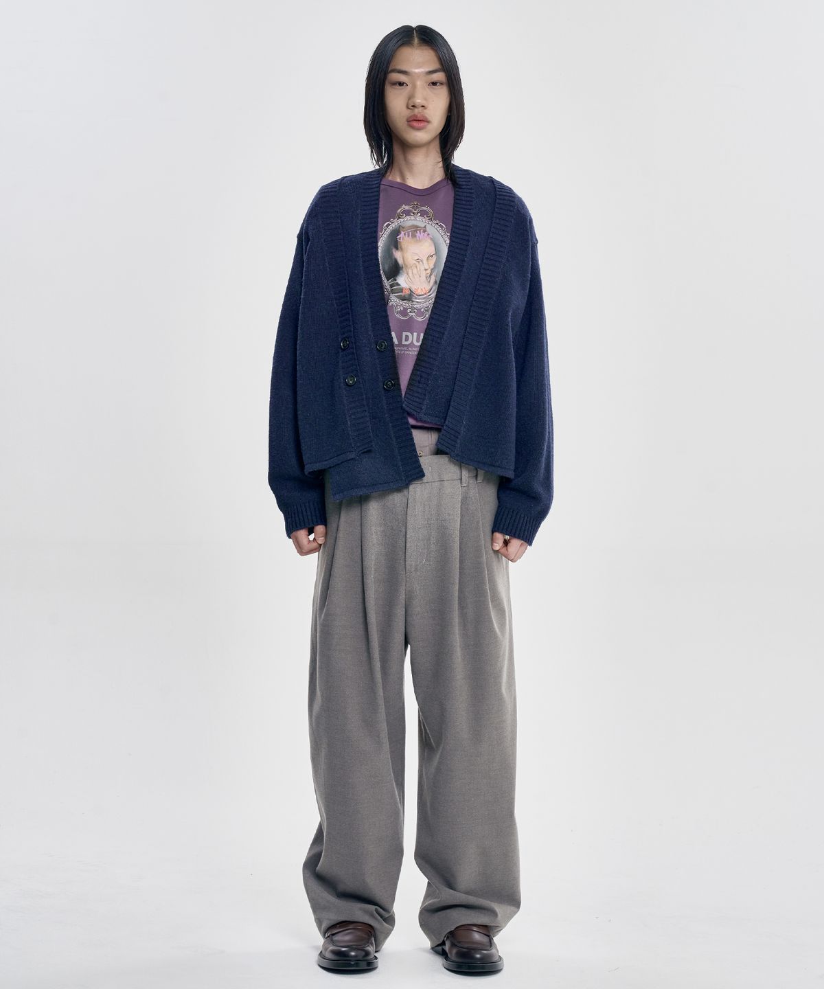 아조바이아조(AJOBYAJO) Double Layered Cardigan [NAVY]