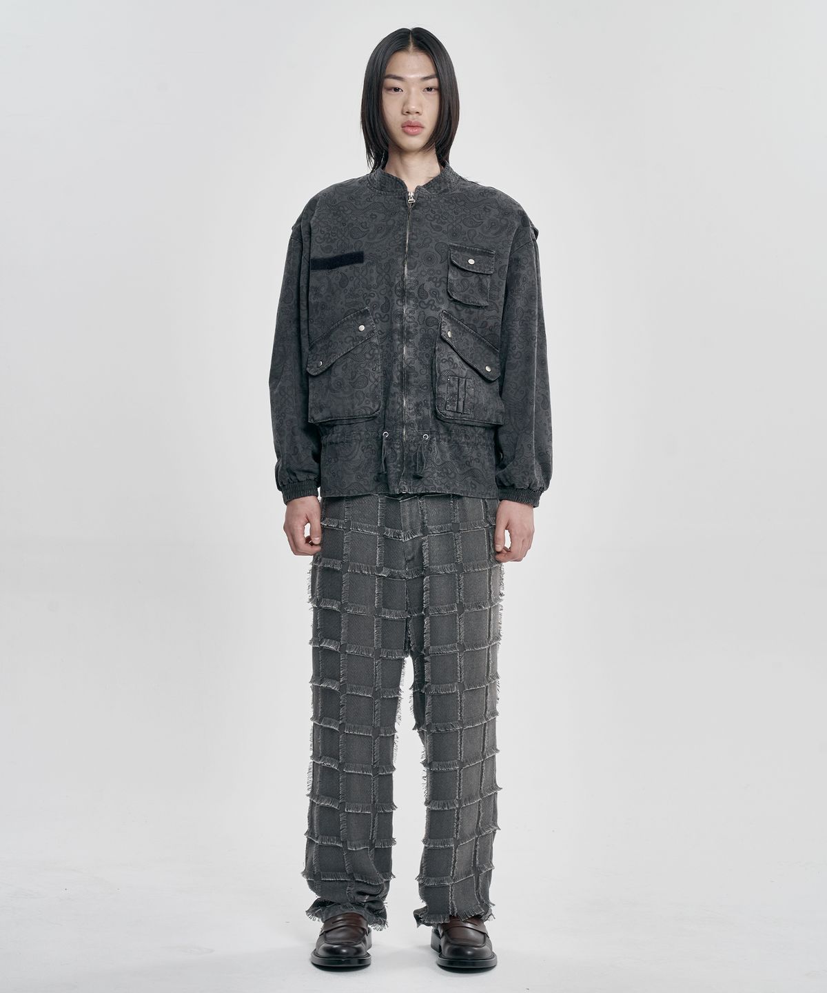 아조바이아조(AJOBYAJO) Vintage Washed Paisley String Jacket [CHARCOAL]