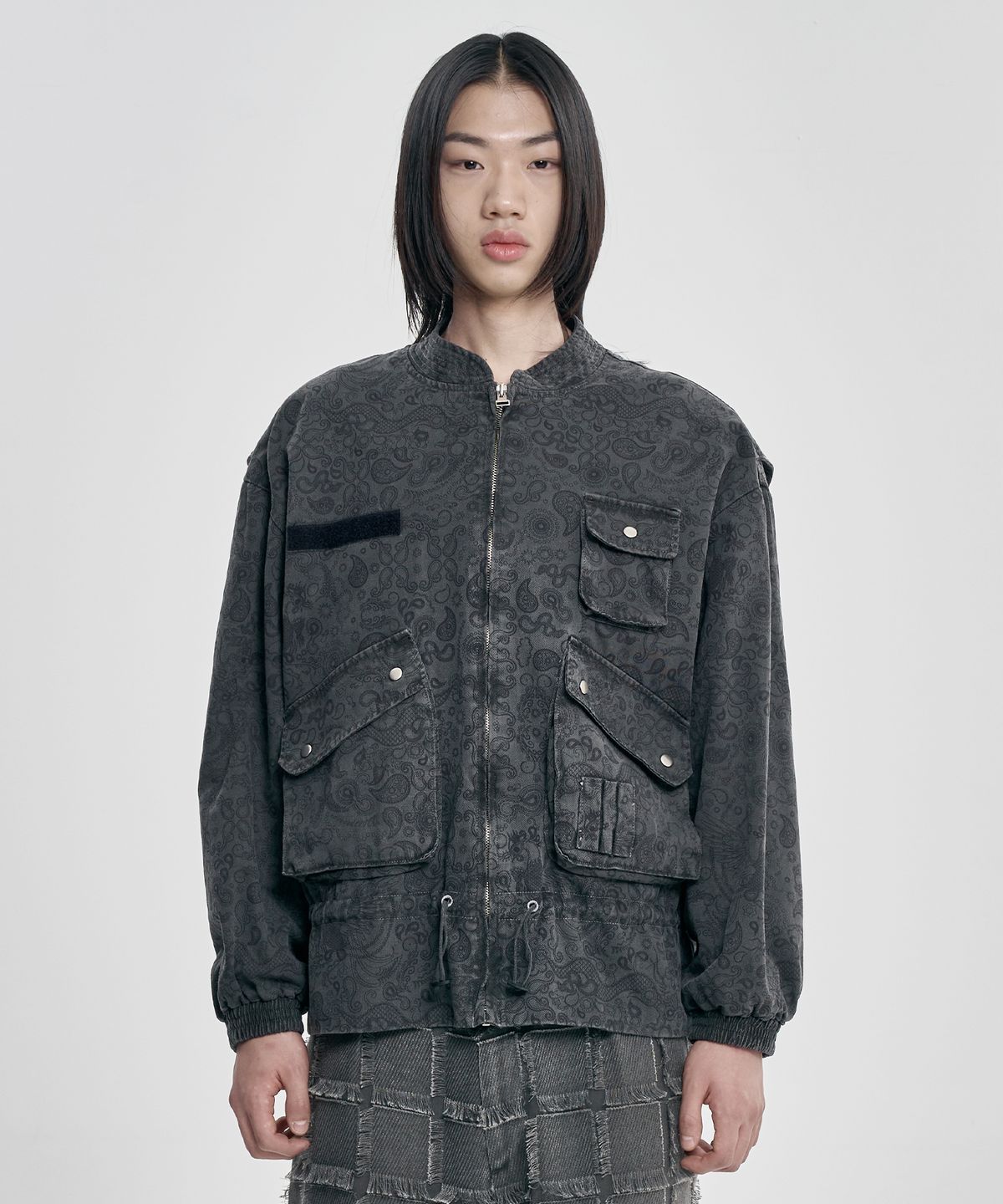 아조바이아조(AJOBYAJO) Vintage Washed Paisley String Jacket [CHARCOAL]