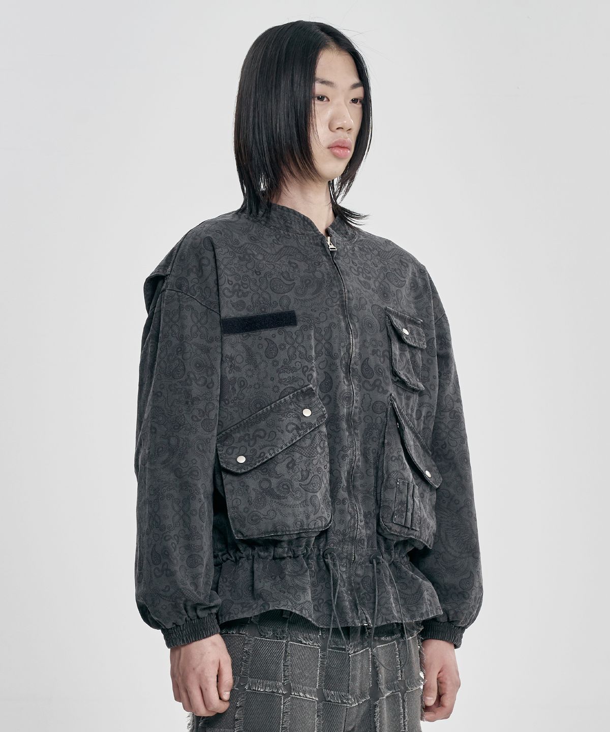 아조바이아조(AJOBYAJO) Vintage Washed Paisley String Jacket [CHARCOAL]