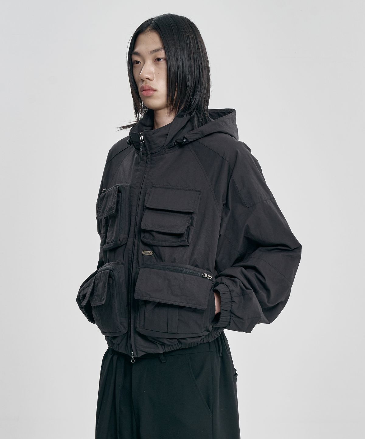아조바이아조(AJOBYAJO) Cargo Nylon Short Jacket [BLACK]