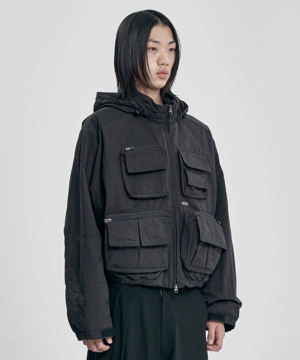 아조바이아조(AJOBYAJO) Cargo Nylon Short Jacket [BLACK]
