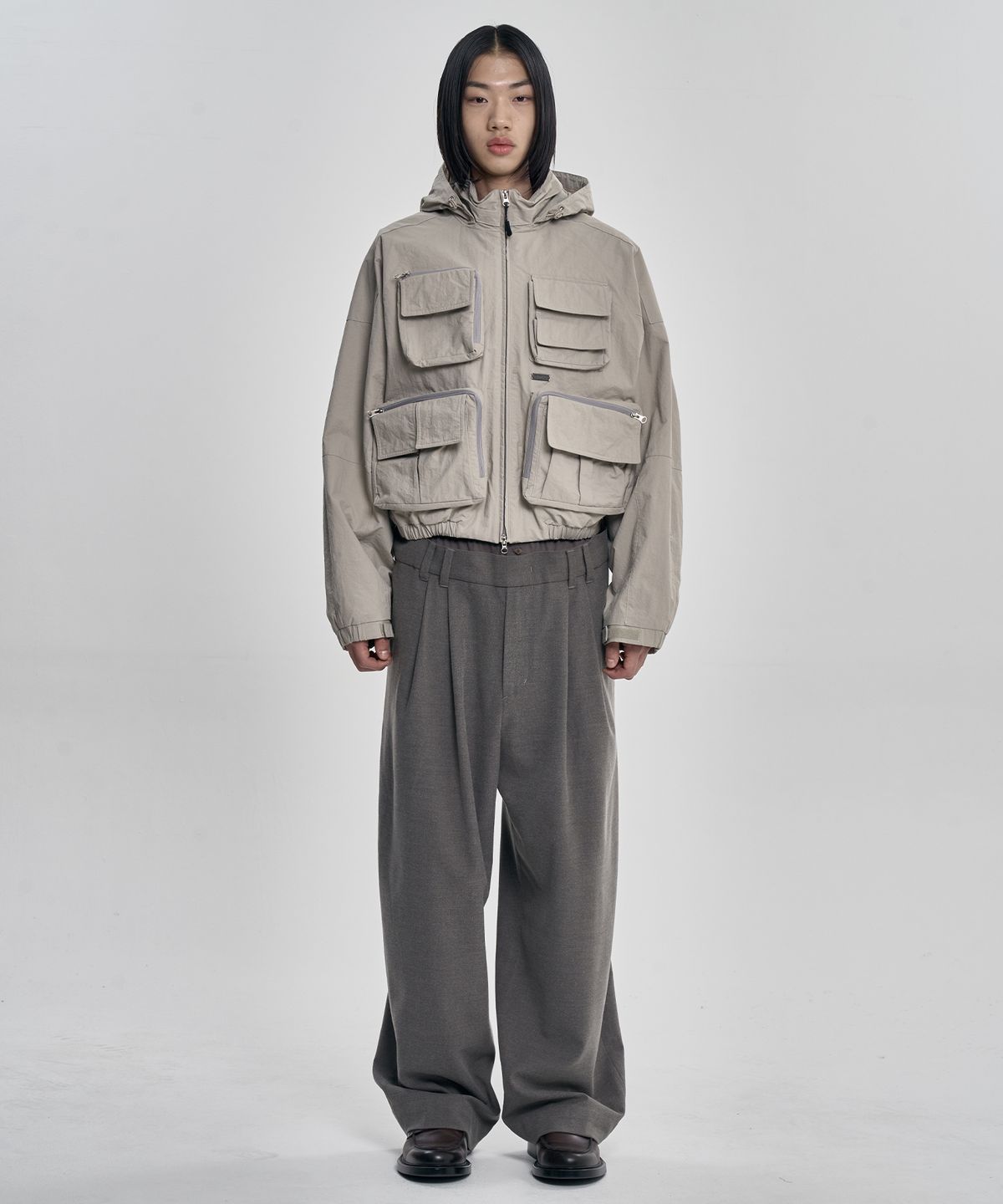 아조바이아조(AJOBYAJO) Cargo Nylon Short Jacket [LIGHT GREY]