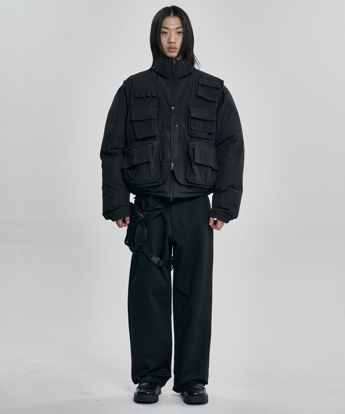 아조바이아조(AJOBYAJO) Cargo Vest Layered Padded Jacket [BLACK]
