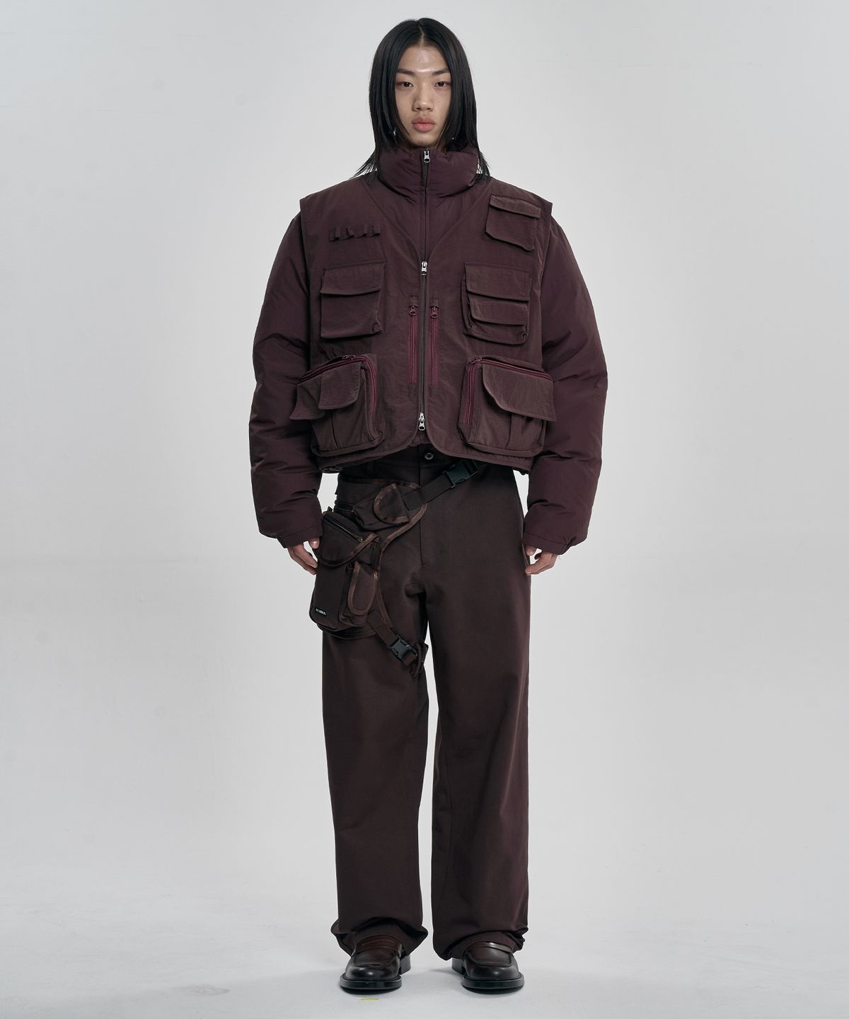 아조바이아조(AJOBYAJO) Cargo Vest Layered Padded Jacket [BROWN]