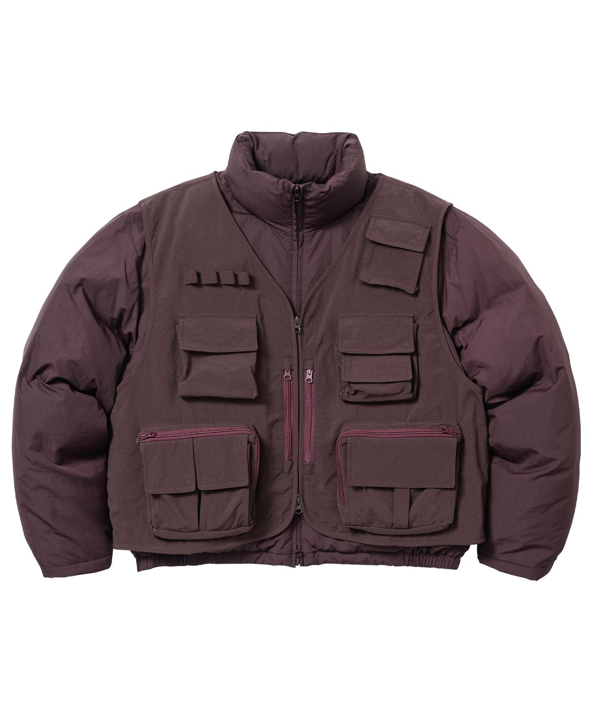 아조바이아조(AJOBYAJO) Cargo Vest Layered Padded Jacket [BROWN]