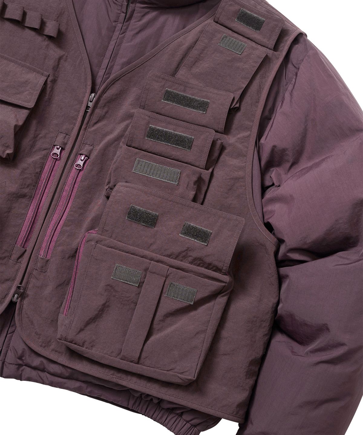 아조바이아조(AJOBYAJO) Cargo Vest Layered Padded Jacket [BROWN]