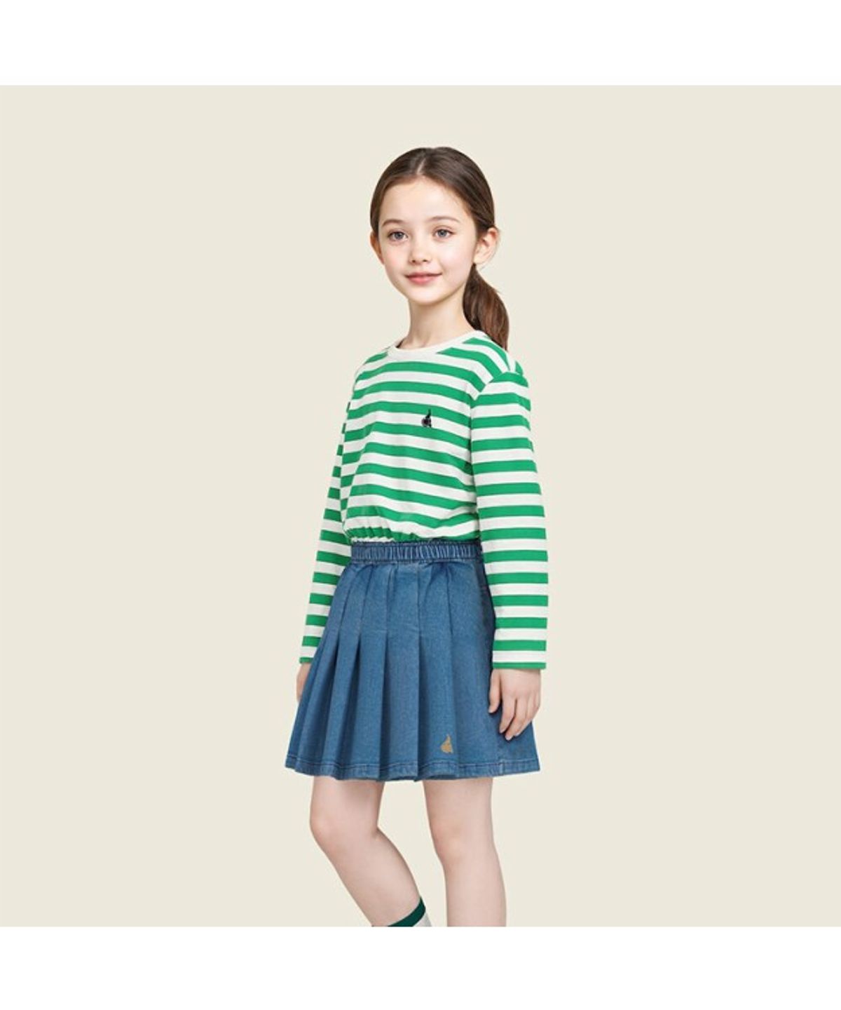 빈폴 키즈(BEANPOLE KIDS) [Essential] 스트라이프 긴소매 티셔츠  그린 (BI5841UE2M) (BI5841UE2M)