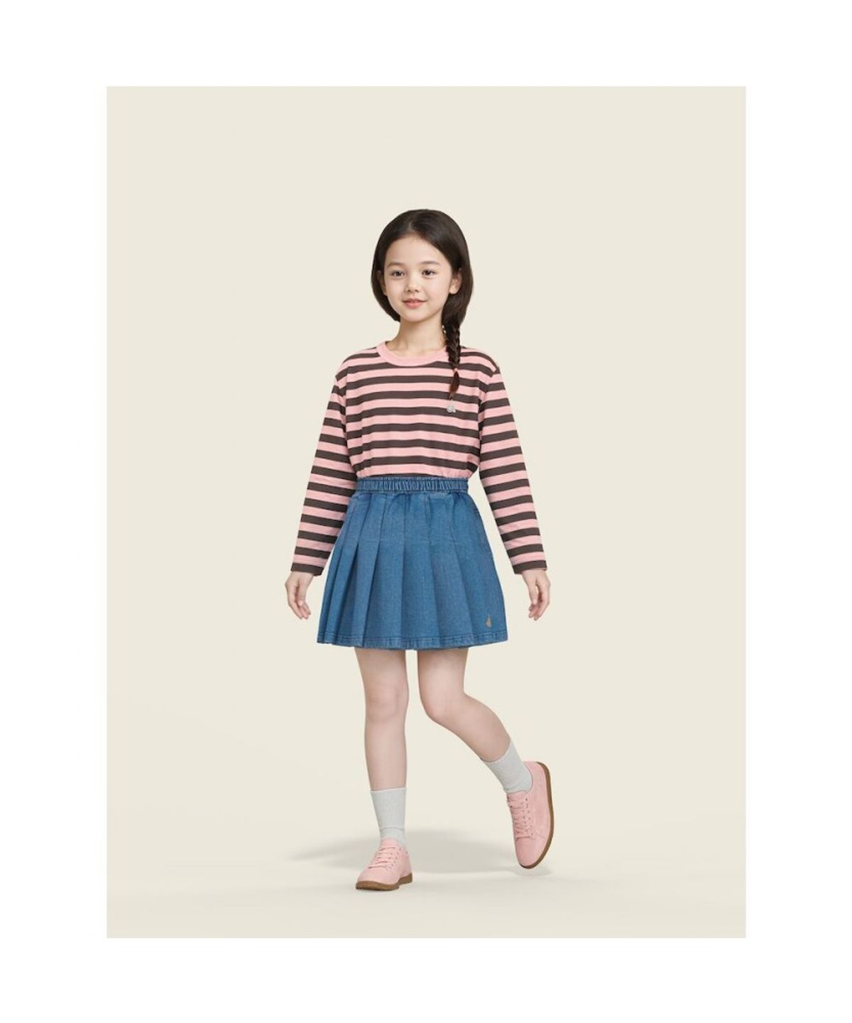 빈폴 키즈(BEANPOLE KIDS) [Essential] 스트라이프 긴팔 티셔츠  라이트 핑크 (BI5841UE2Y) (BI5841UE2Y) (BI5841UE2Y)