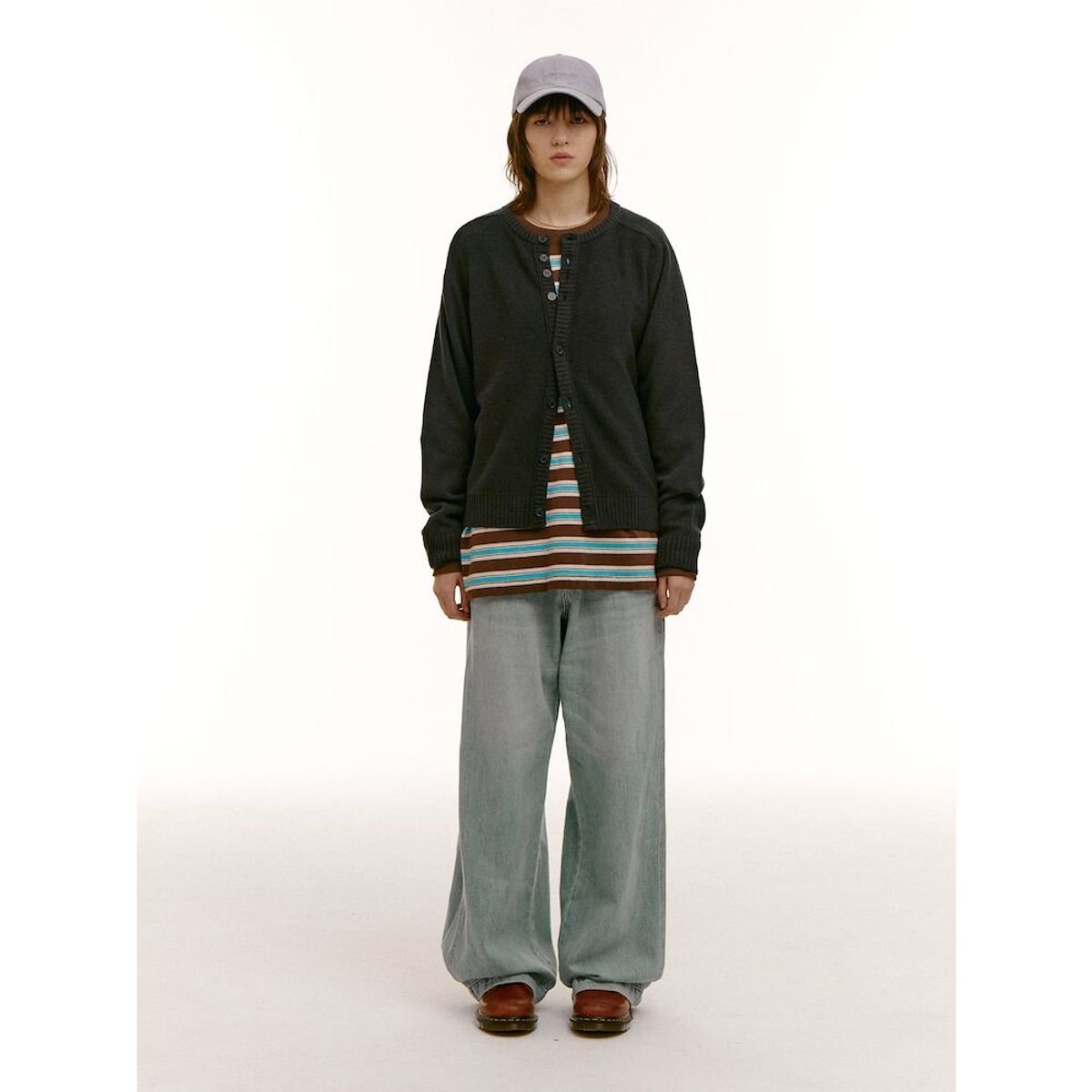 샌드 사운드(SAND SOUND) (UNISEX) 앙고라 블렌드 라운드넥 카디건  애쉬