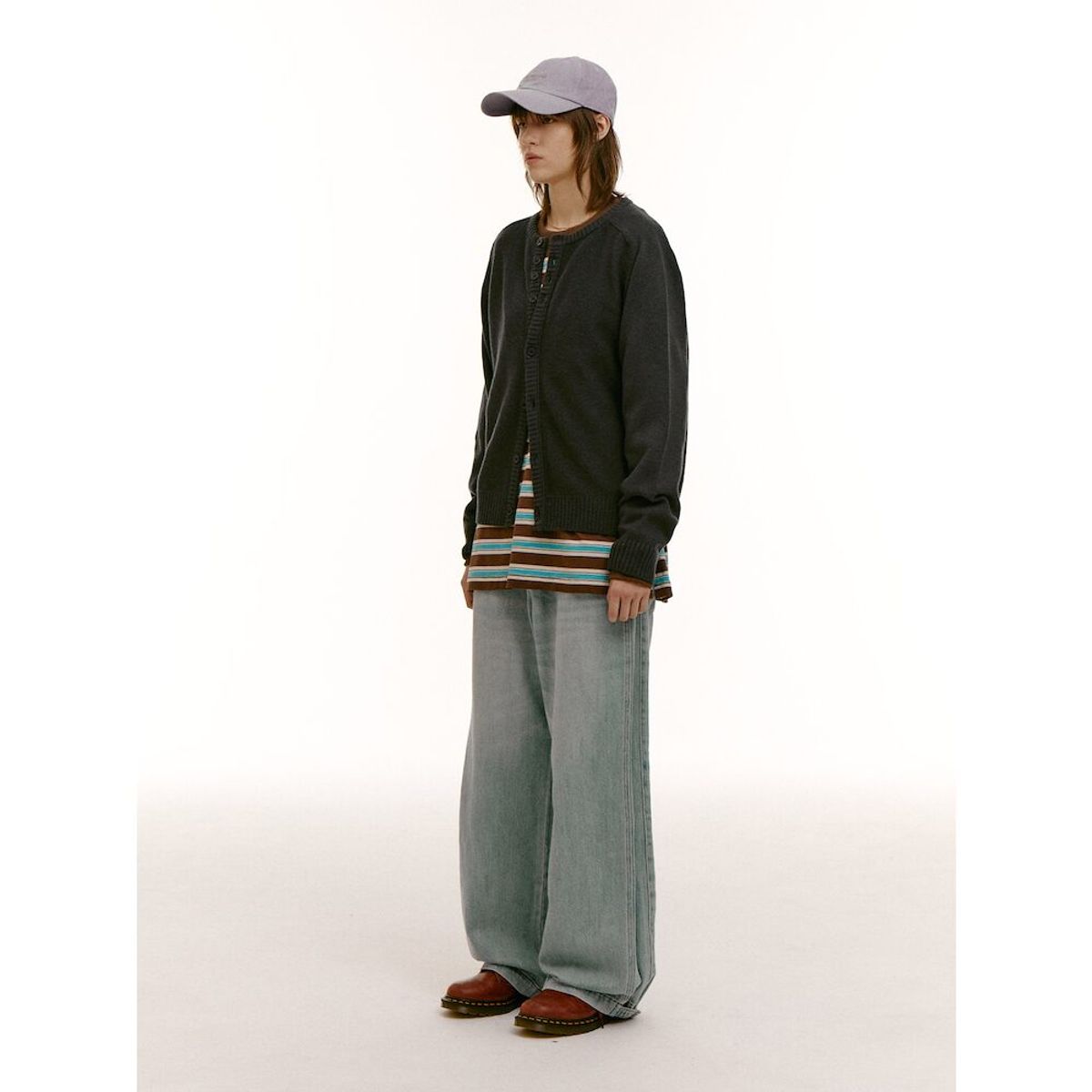 샌드 사운드(SAND SOUND) (UNISEX) 앙고라 블렌드 라운드넥 카디건  애쉬