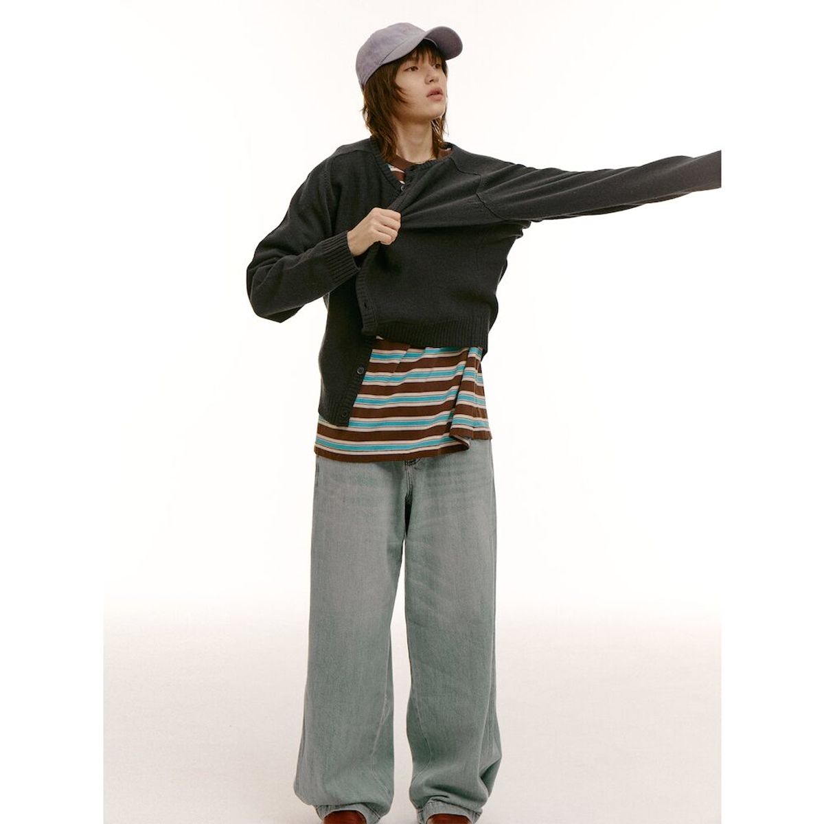 샌드 사운드(SAND SOUND) (UNISEX) 앙고라 블렌드 라운드넥 카디건  애쉬