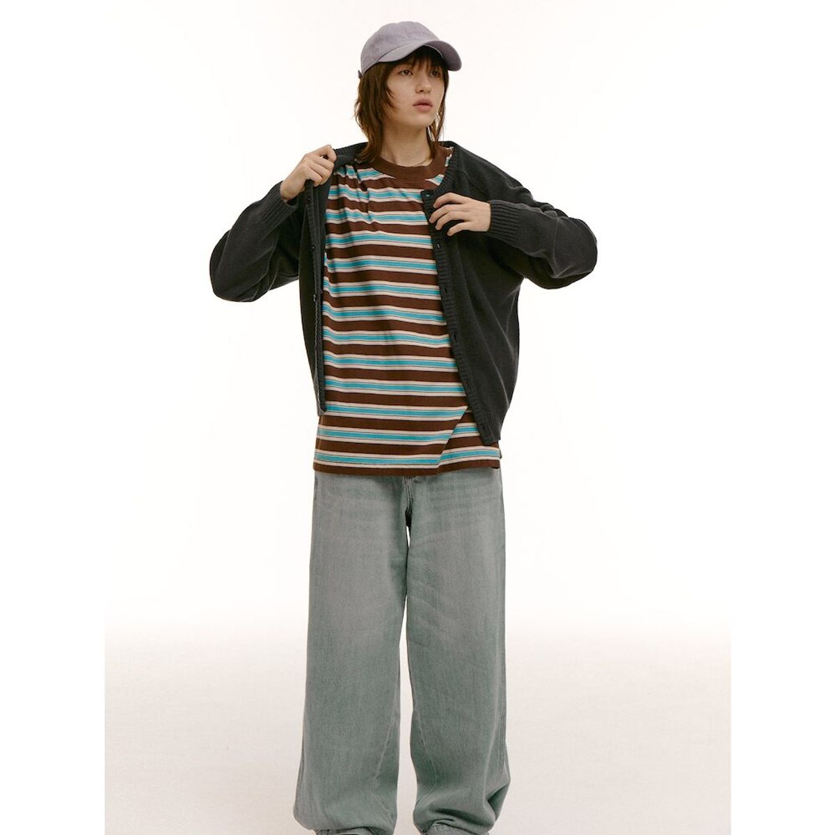 샌드 사운드(SAND SOUND) (UNISEX) 앙고라 블렌드 라운드넥 카디건  애쉬
