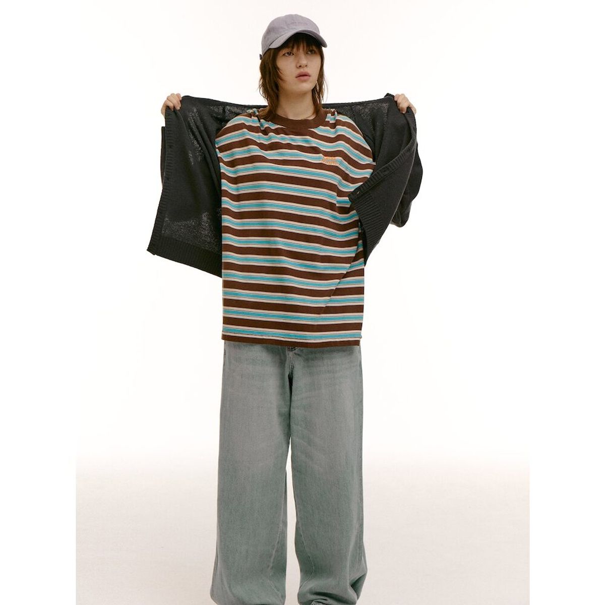 샌드 사운드(SAND SOUND) (UNISEX) 앙고라 블렌드 라운드넥 카디건  애쉬