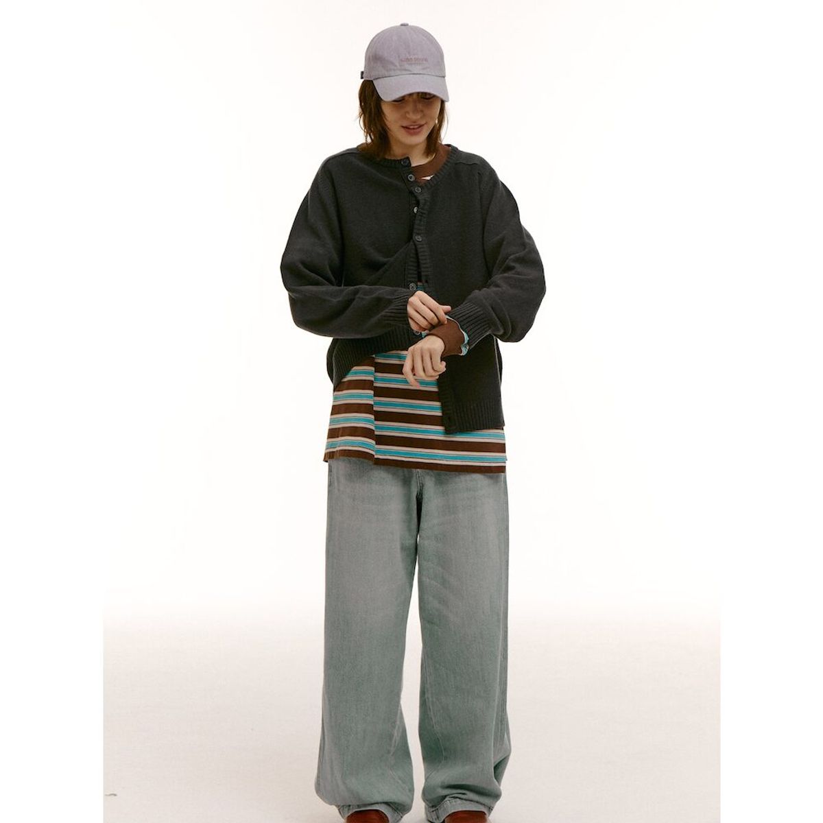 샌드 사운드(SAND SOUND) (UNISEX) 앙고라 블렌드 라운드넥 카디건  애쉬