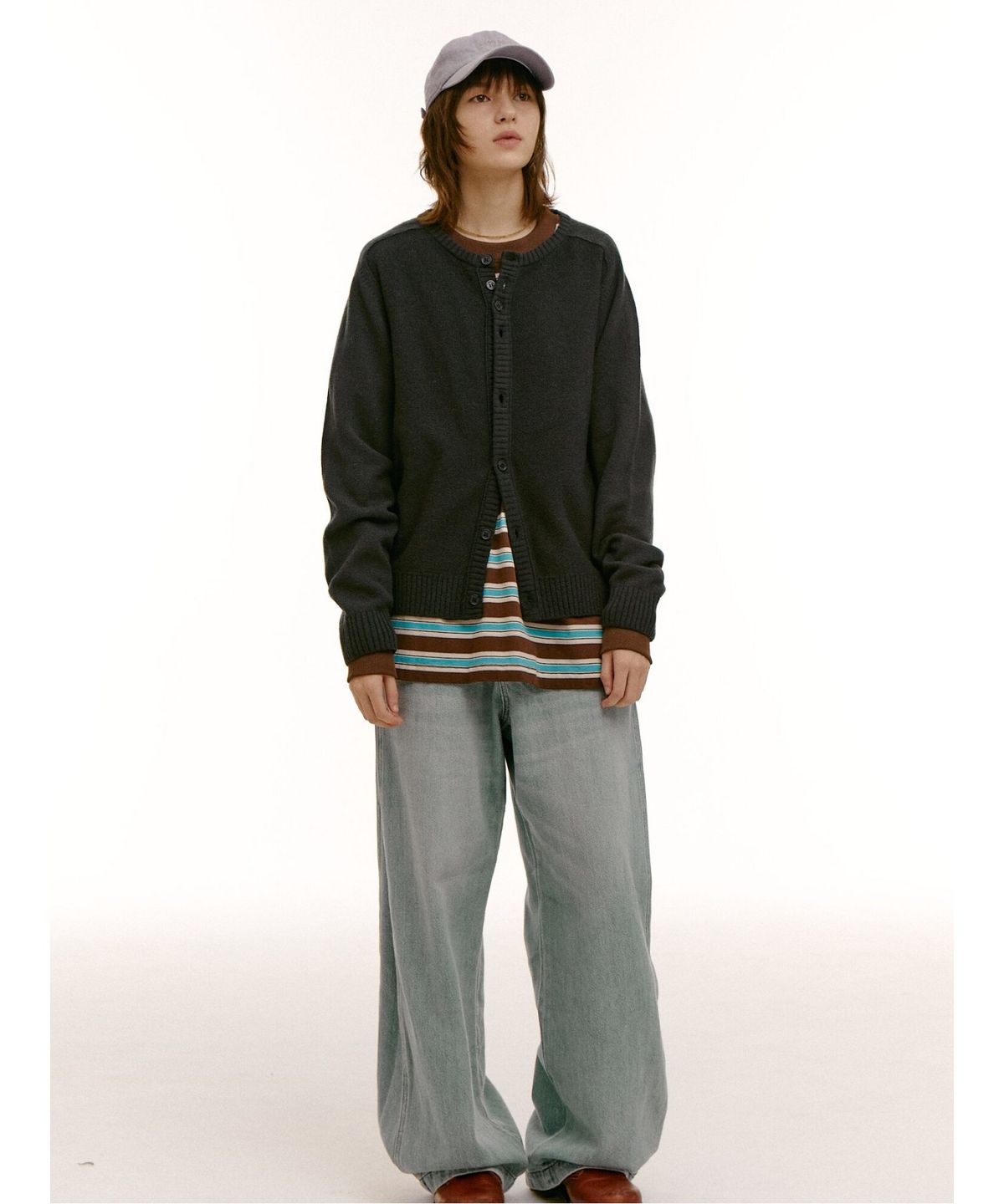 샌드 사운드(SAND SOUND) (UNISEX) 앙고라 블렌드 라운드넥 카디건  애쉬