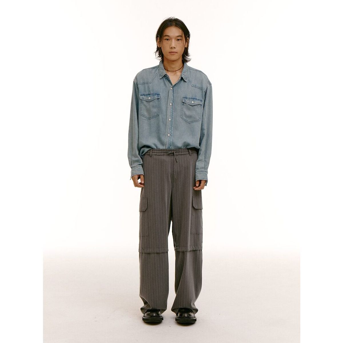 샌드 사운드(SAND SOUND) (UNISEX) 수팅 소재 와이드 밴딩 팬츠  그레이