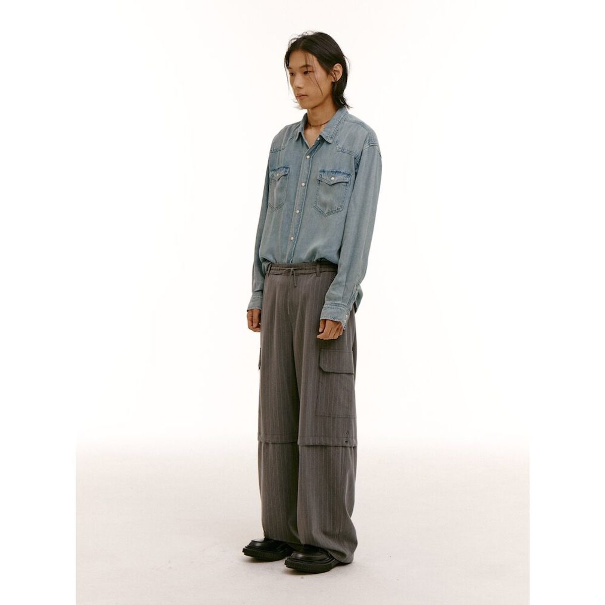 샌드 사운드(SAND SOUND) (UNISEX) 수팅 소재 와이드 밴딩 팬츠  그레이