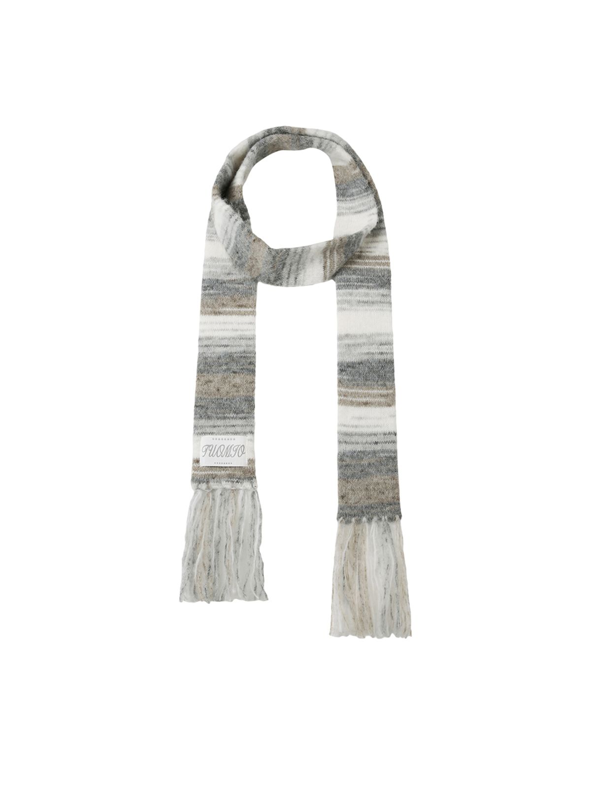 뚜오미오(TUOMIO) STRIPE FRINGE MUFFLER [GREY]