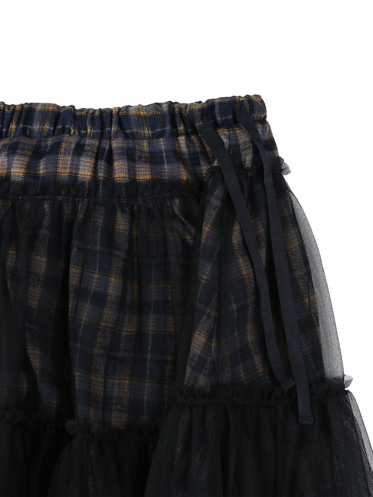 뚜오미오(TUOMIO) CHECK TULLE SKIRT [NAVY]