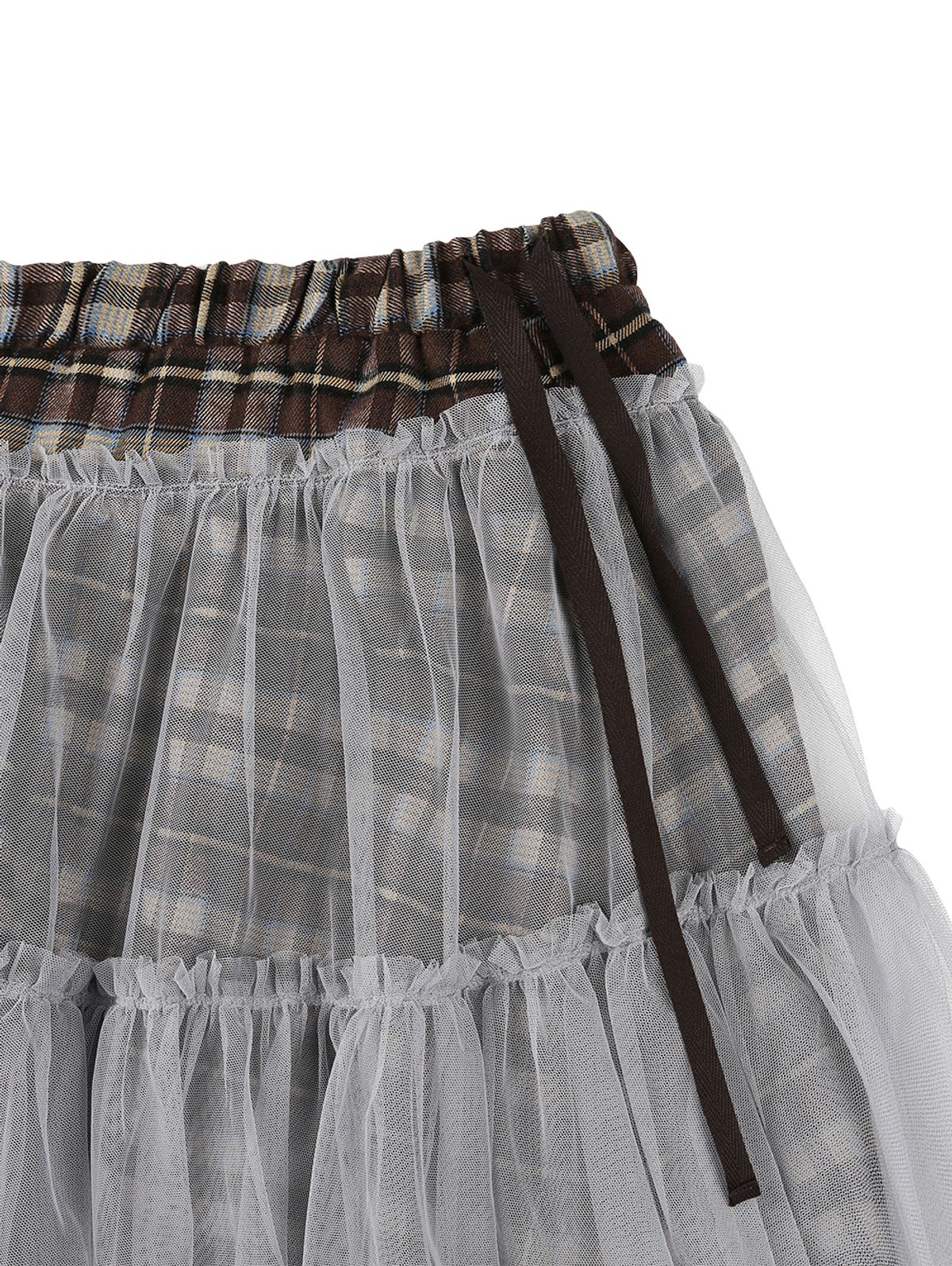 뚜오미오(TUOMIO) CHECK TULLE SKIRT [BROWN]