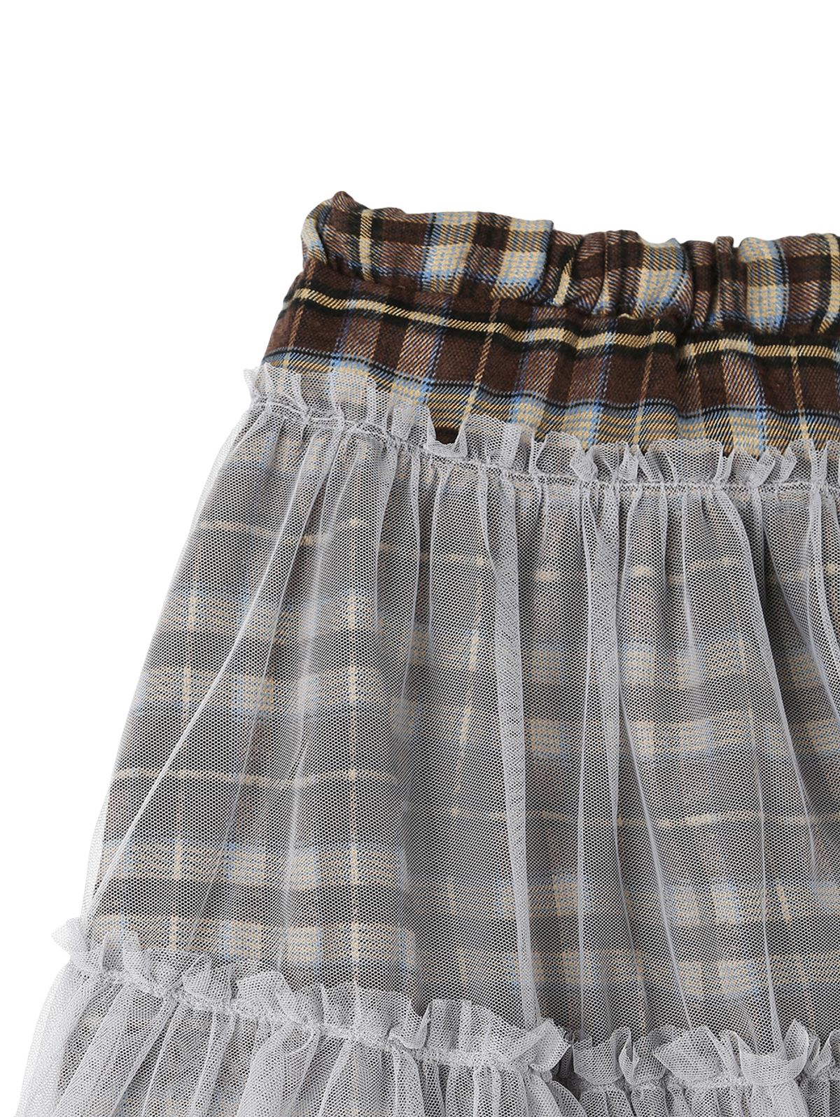 뚜오미오(TUOMIO) CHECK TULLE SKIRT [BROWN]