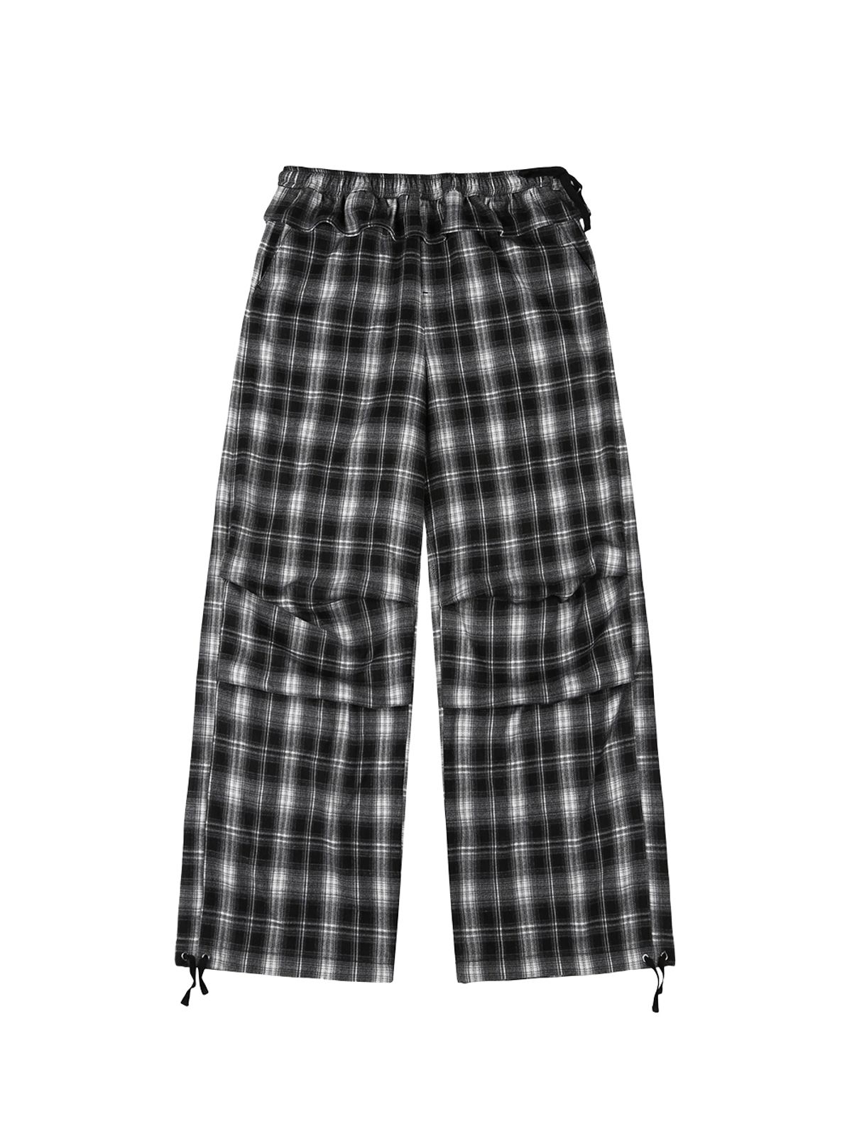 뚜오미오(TUOMIO) FRILL LAYERED CHECK PANTS [BLACK]