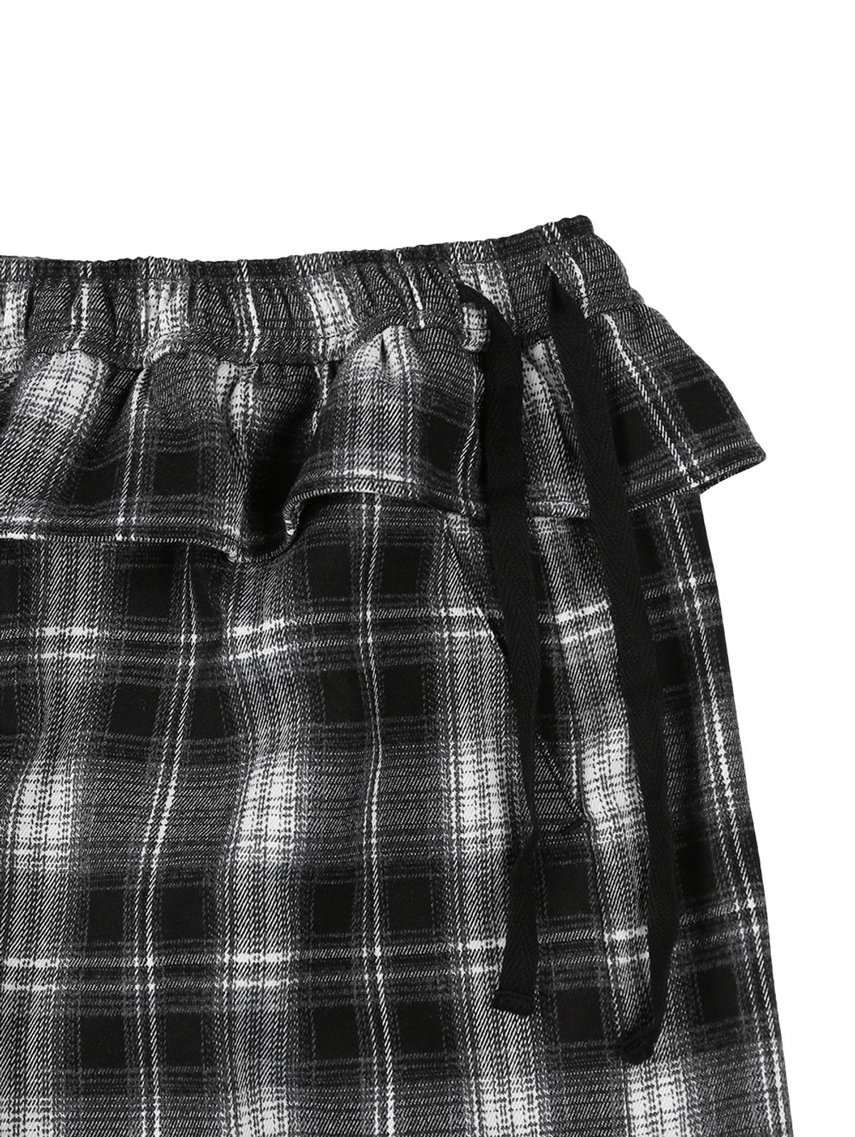 뚜오미오(TUOMIO) FRILL LAYERED CHECK PANTS [BLACK]