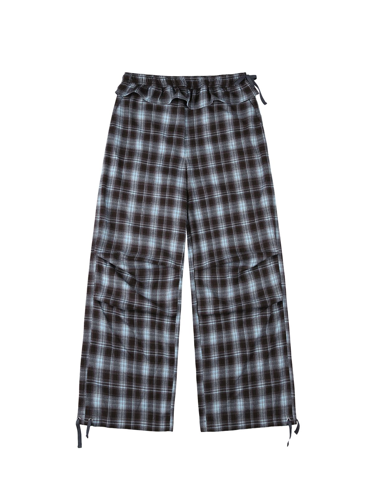 뚜오미오(TUOMIO) FRILL LAYERED CHECK PANTS [BLUE]