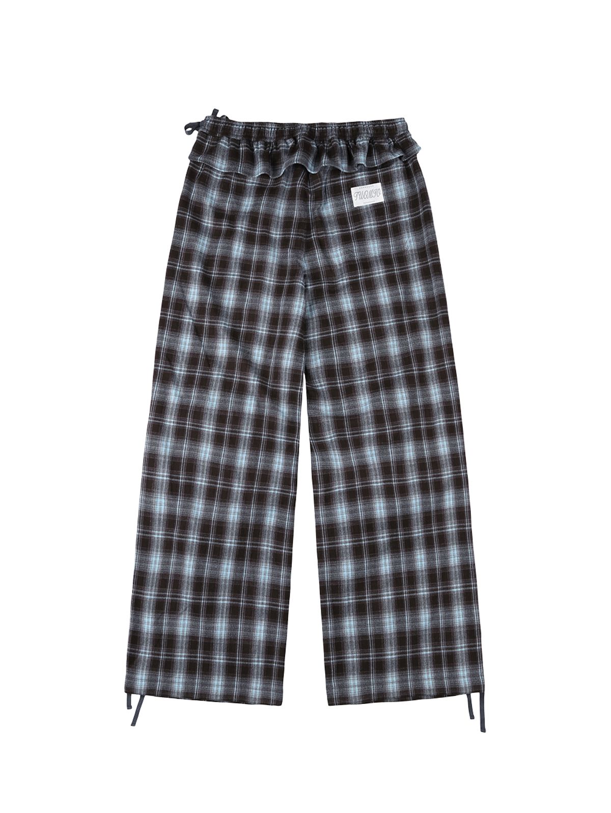 뚜오미오(TUOMIO) FRILL LAYERED CHECK PANTS [BLUE]