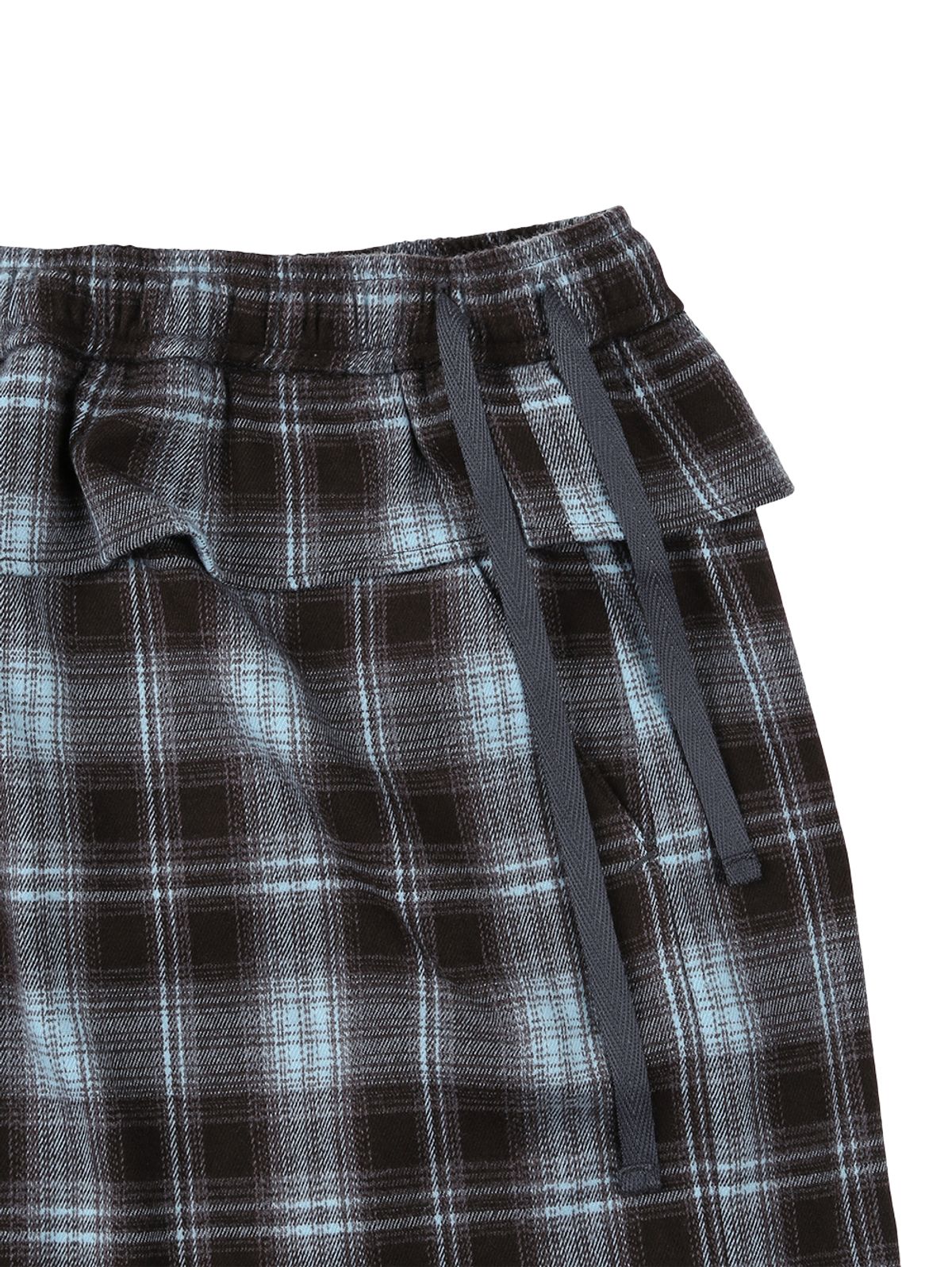 뚜오미오(TUOMIO) FRILL LAYERED CHECK PANTS [BLUE]