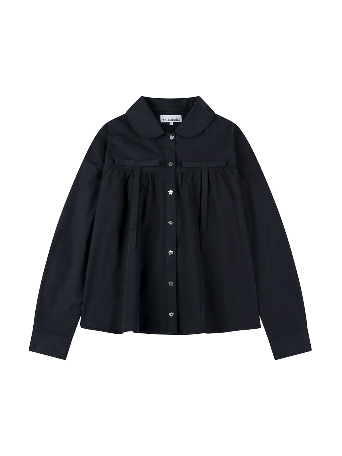 뚜오미오(TUOMIO) ROUND COLLAR RIBBON SHIRT [NAVY]