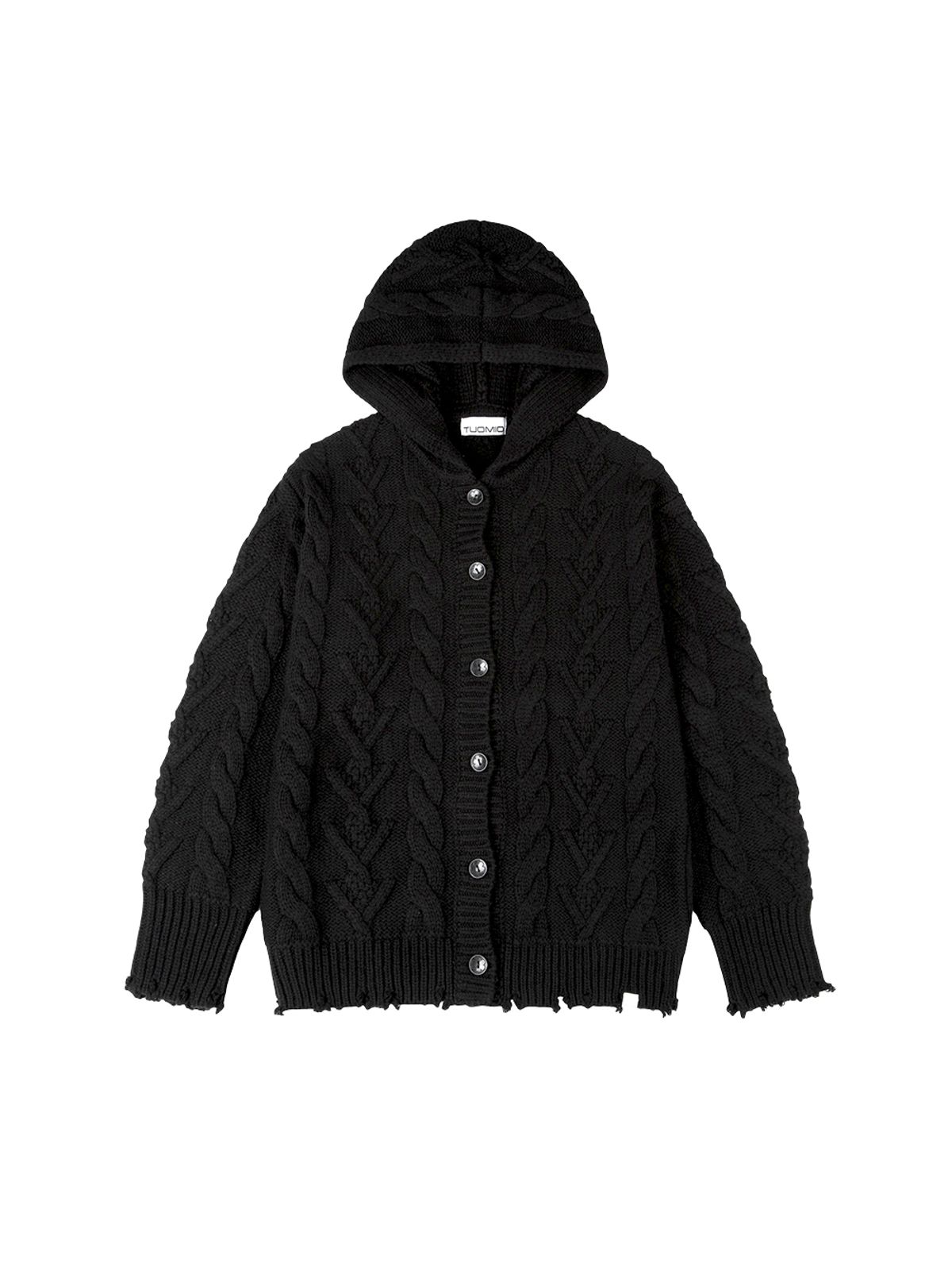 뚜오미오(TUOMIO) DAMAGED CABLE CARDIGAN [BLACK]