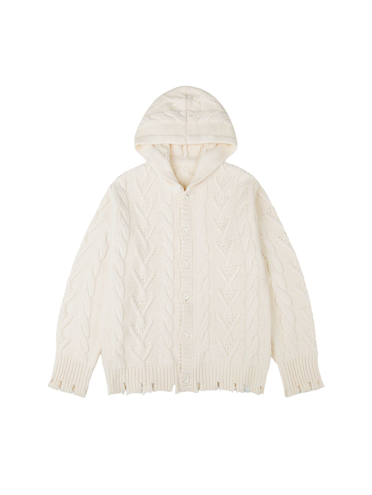 뚜오미오(TUOMIO) DAMAGED CABLE CARDIGAN [CREAM]