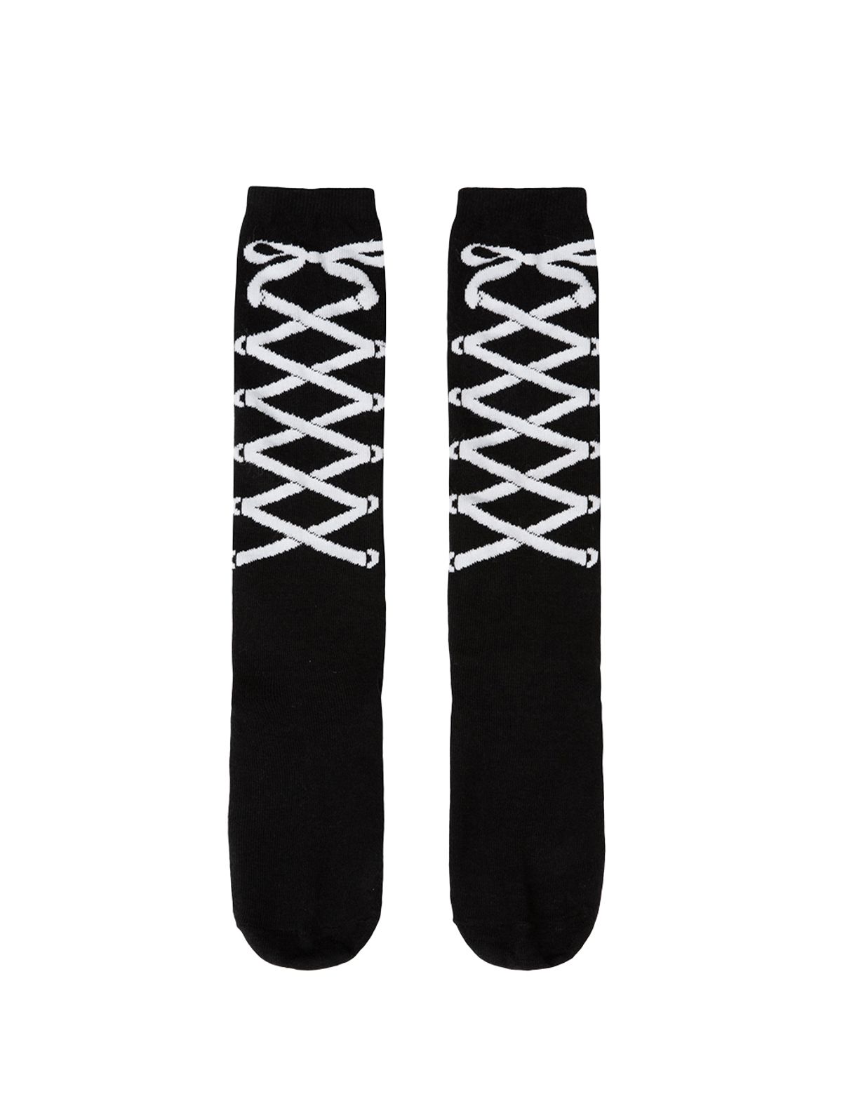 뚜오미오(TUOMIO) RIBBON GRAPHIC KNEE SOCKS [BLACK]