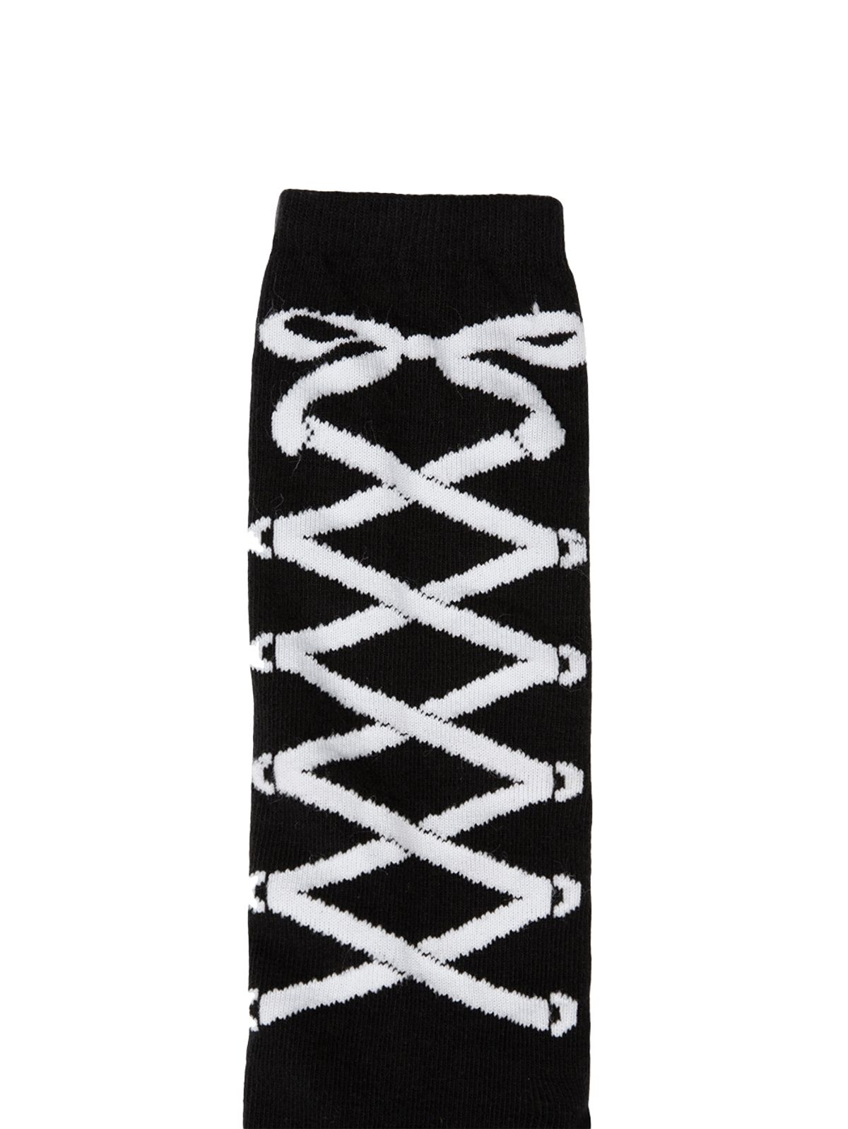 뚜오미오(TUOMIO) RIBBON GRAPHIC KNEE SOCKS [BLACK]