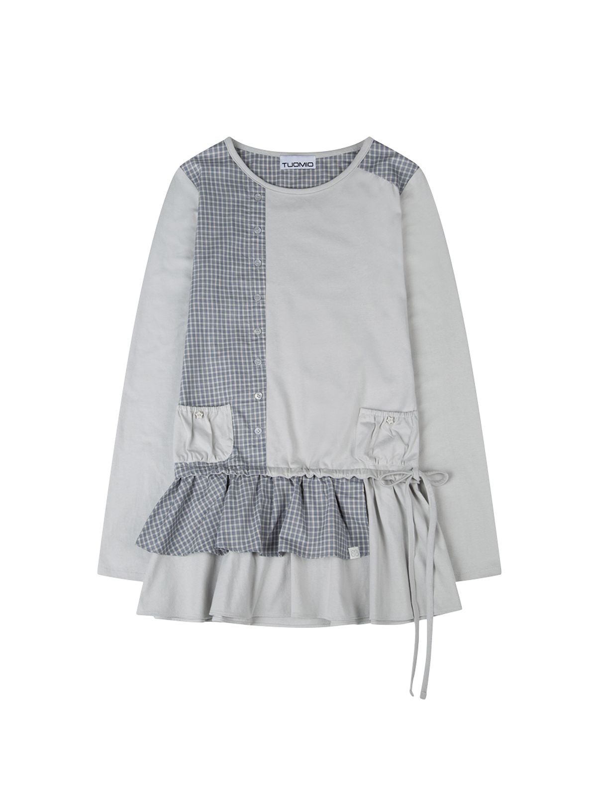 뚜오미오(TUOMIO) CHECK MIXED JERSEY DRESS [LIGHT GREY]