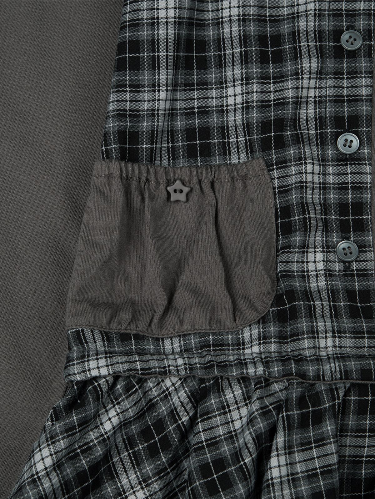 뚜오미오(TUOMIO) CHECK MIXED JERSEY DRESS [CHARCOAL]