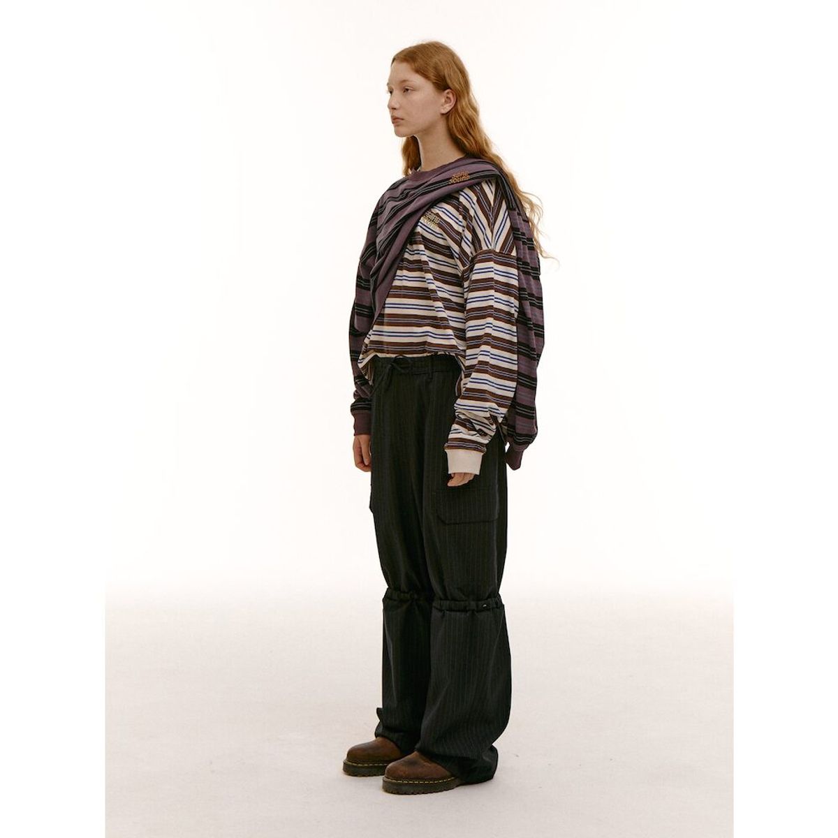 샌드 사운드(SAND SOUND) (UNISEX) 수팅 소재 와이드 밴딩 팬츠  네이비
