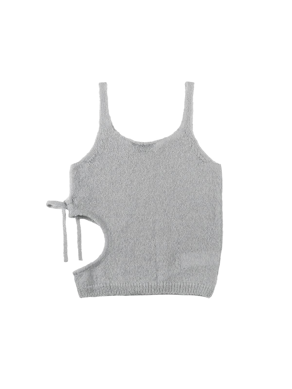 뚜오미오(TUOMIO) CUT-OUT RIBBON KNIT TANK [LIGHT GREY]