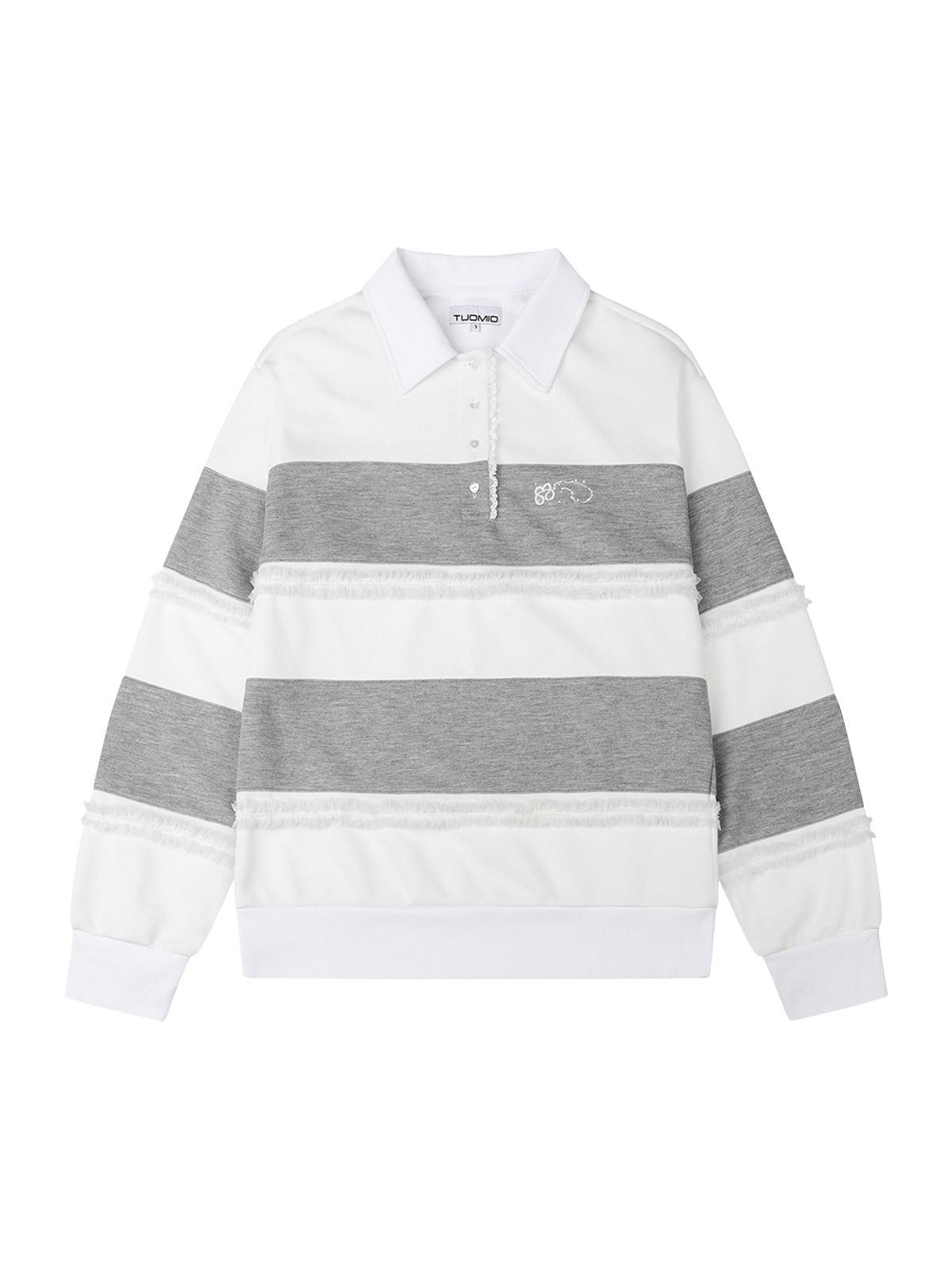 뚜오미오(TUOMIO) RUFFLE POLO TOP [HEATHER GREY]